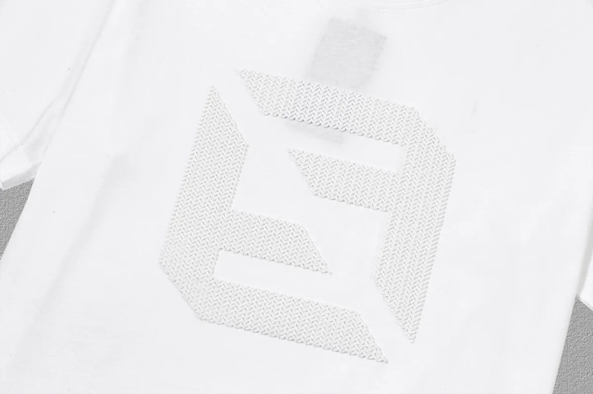 🅿️200 [CH Crow Heart] 2025FW short-sleeved T-shirt, hollow embroidery with arch bridge embroidery, high-end 26s double yarn 300g fabric, heavy fabric, custom stretcher rib, same vat and dye, complete three standards, same style for men and women, color: black, white, size: S M L XL 2XL